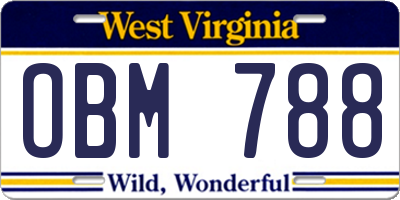 WV license plate OBM788