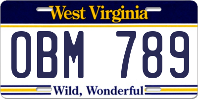 WV license plate OBM789