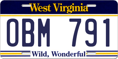 WV license plate OBM791