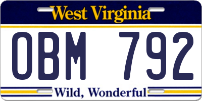 WV license plate OBM792