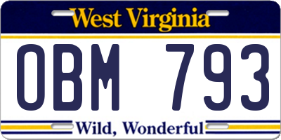 WV license plate OBM793