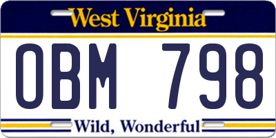 WV license plate OBM798