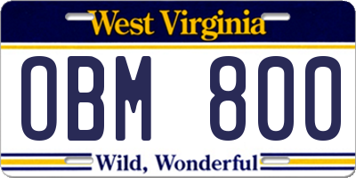 WV license plate OBM800