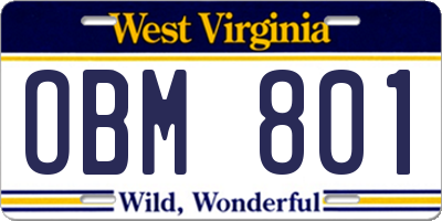 WV license plate OBM801