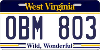 WV license plate OBM803