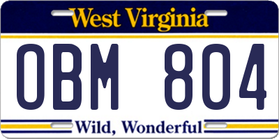 WV license plate OBM804