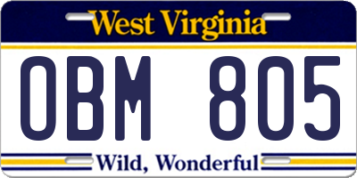 WV license plate OBM805