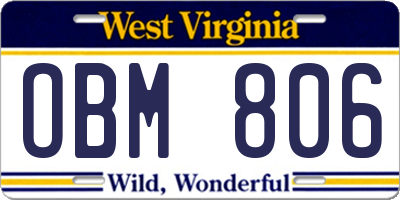 WV license plate OBM806