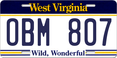 WV license plate OBM807