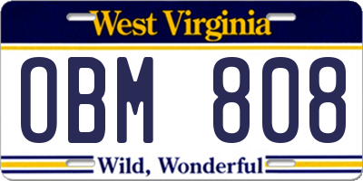 WV license plate OBM808