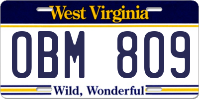 WV license plate OBM809