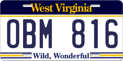 WV license plate OBM816