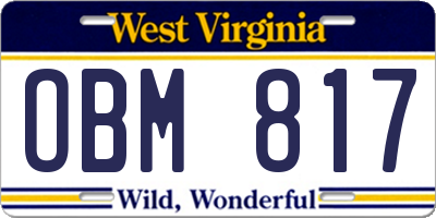 WV license plate OBM817