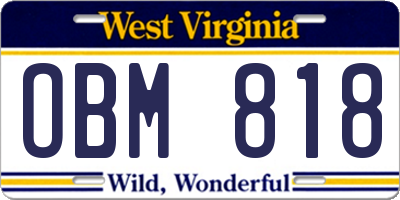 WV license plate OBM818