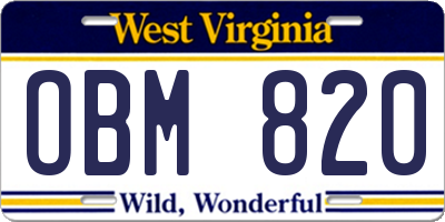 WV license plate OBM820