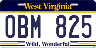 WV license plate OBM825