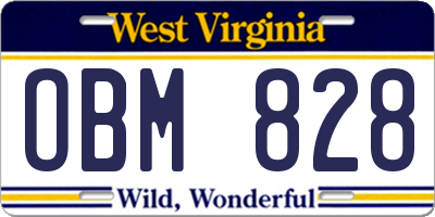 WV license plate OBM828