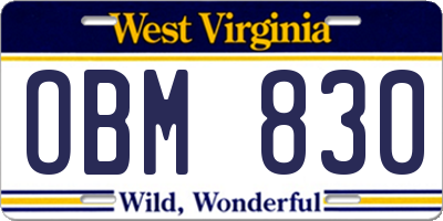 WV license plate OBM830