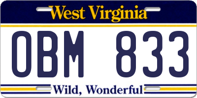 WV license plate OBM833