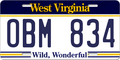 WV license plate OBM834