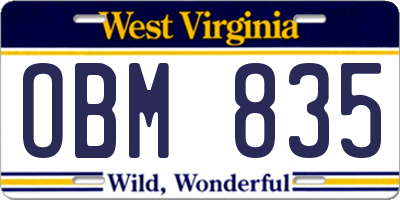 WV license plate OBM835