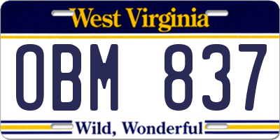 WV license plate OBM837