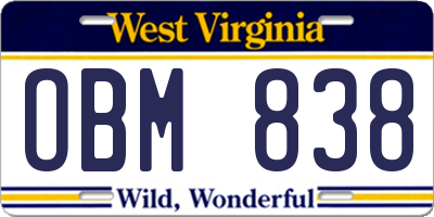 WV license plate OBM838