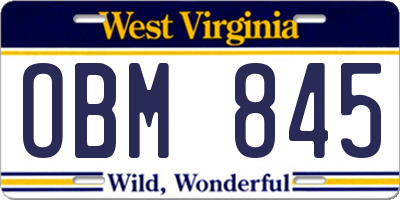 WV license plate OBM845