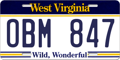 WV license plate OBM847