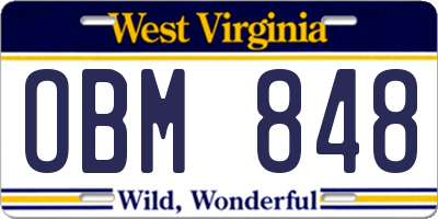 WV license plate OBM848