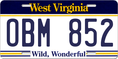 WV license plate OBM852