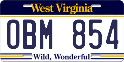 WV license plate OBM854