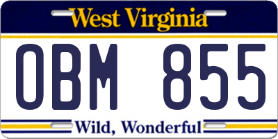 WV license plate OBM855