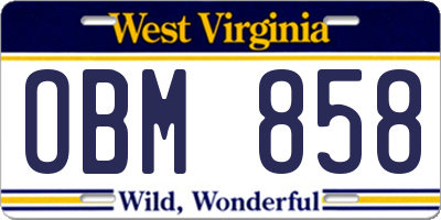WV license plate OBM858
