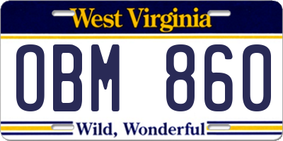 WV license plate OBM860