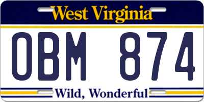 WV license plate OBM874