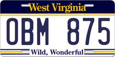 WV license plate OBM875