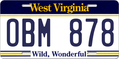 WV license plate OBM878