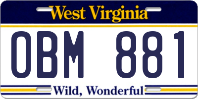 WV license plate OBM881