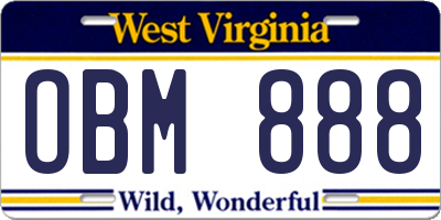 WV license plate OBM888