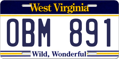 WV license plate OBM891
