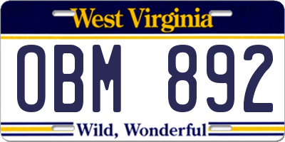 WV license plate OBM892