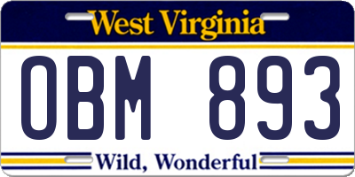 WV license plate OBM893