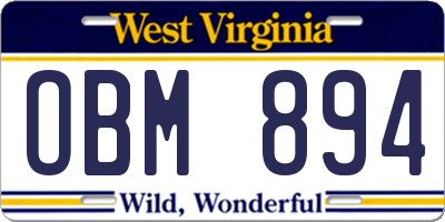 WV license plate OBM894
