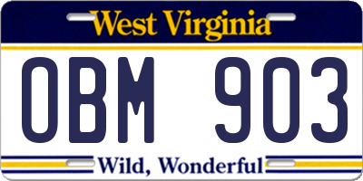 WV license plate OBM903