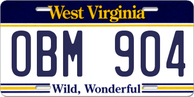 WV license plate OBM904