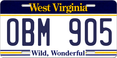 WV license plate OBM905