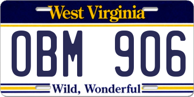 WV license plate OBM906