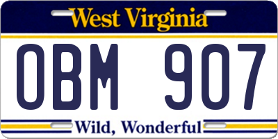 WV license plate OBM907