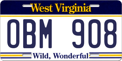 WV license plate OBM908